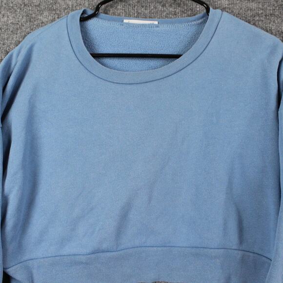 Reformation Sweatshirt Small Hunter Cropped Blue Fleece Crewneck Pullover Casual - Picture 6 of 15